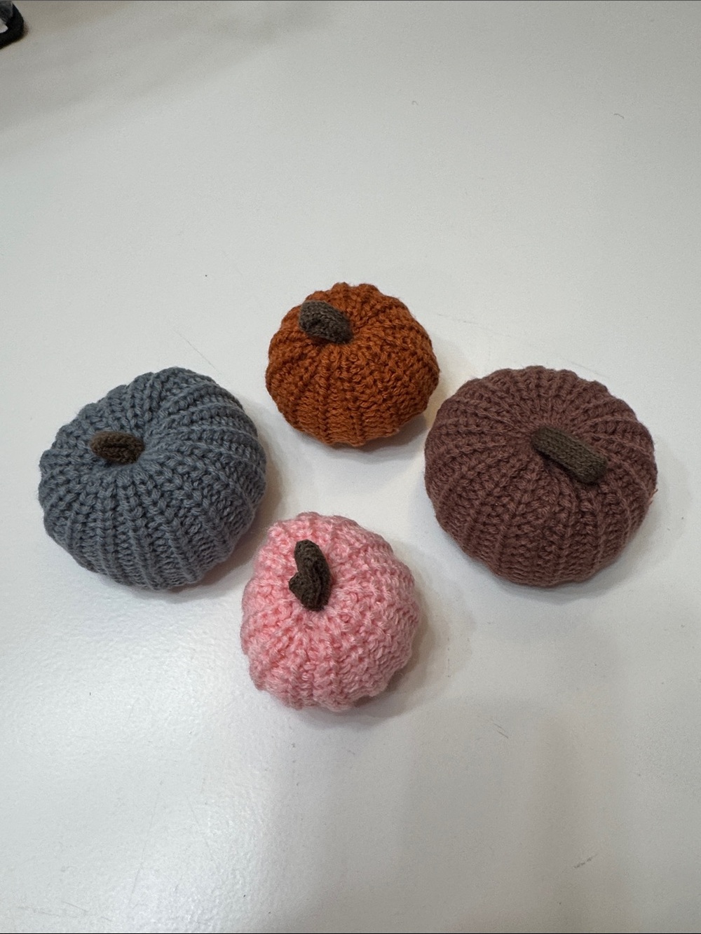 Handmade Knit Decorative Pumpkins - Set of 4 (Blue Gray, Pink, Orange, Brown) #2